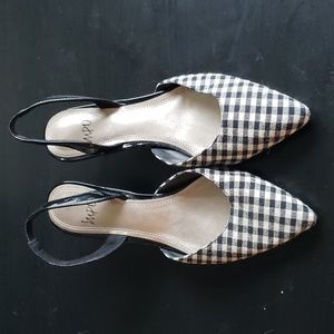 Impo gingham black and white slingback heels